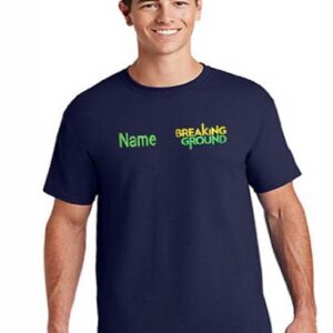 CJS0029M-NV Heavyweight 50/50 Blend TShirt, Navy with Breaking Ground Embroidery Left Chest, Name Right Chest