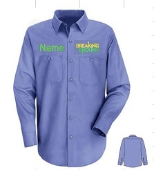 CRKSSP14 MEN'S LONG SLEEVE INDUSTRIAL WORK SHIRT with BREAKING GROUND EMBROIDERY LEFT CHEST, NAME RIGHT CHEST
